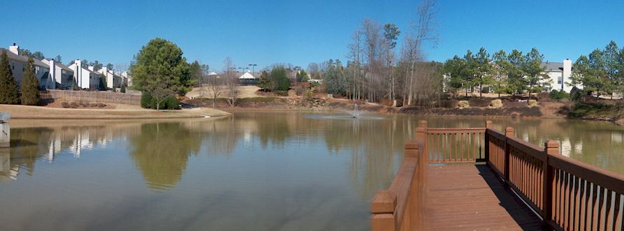 Great Community Lake With Fountain, Paths And Walkways.