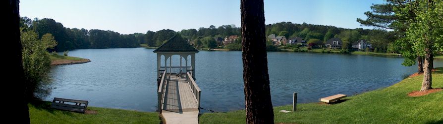 Beautiful Lake With Pier And Fishing Pavillion